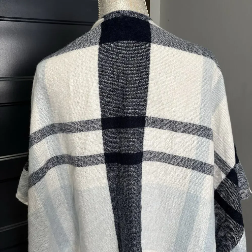 Banana Republic Womens Plaid Fringe Wrap Shawl One Size Poncho